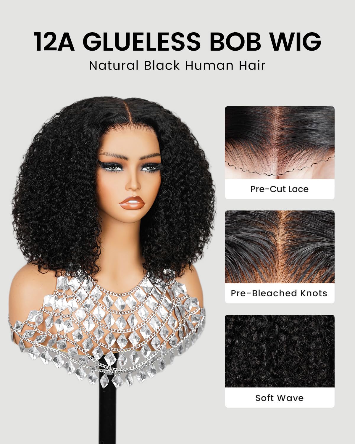 6x5 Glueless Kinky Curly Bob Wig